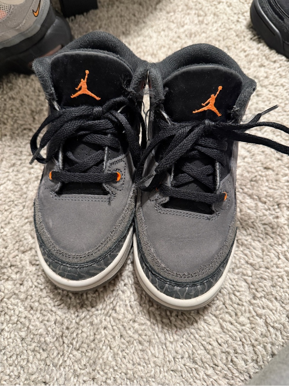 Jordan Kids' Black and Gray Low-Top Sneakers with Orange Jumpman